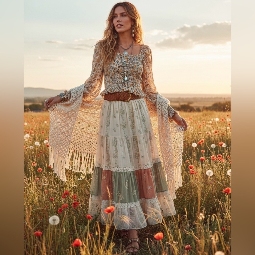 Böhme romantic, vintage-inspired blouse with a soft, women’s sz medium